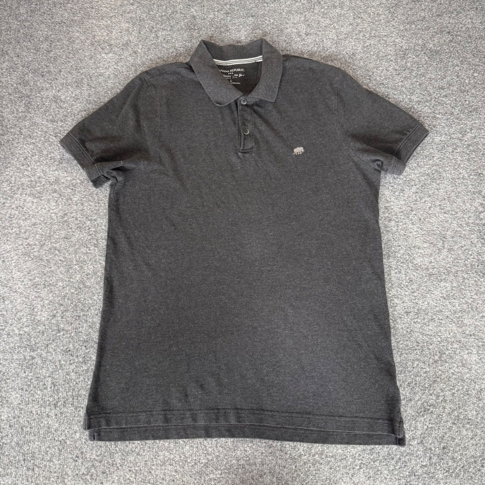 Banana Republic Mens Large Gray Cotton Pique Polo Shirt Short Sleeve Casual Golf